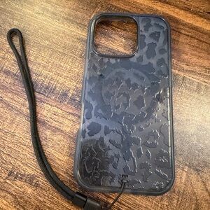 Leopard Print Black Phone Case with Strap